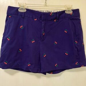 Jones New York & Co Navy Blue Shorts w Embroidered Cherries Pattern Size 8